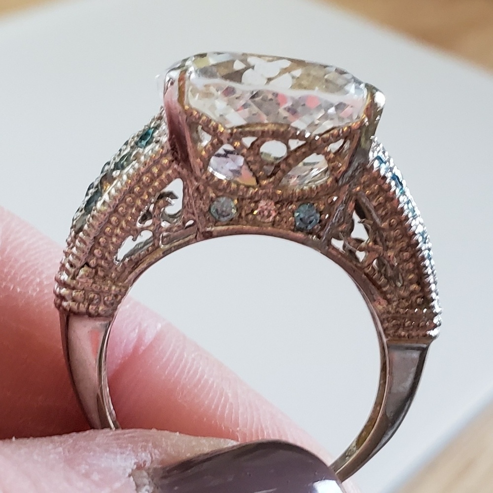 1 of a kind huge Herkimer Diamond blue zircon ring